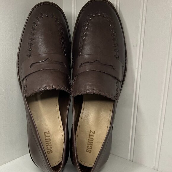 Schutz Lenon Leather Flat in Brown Size 11 - Picture 2 of 8